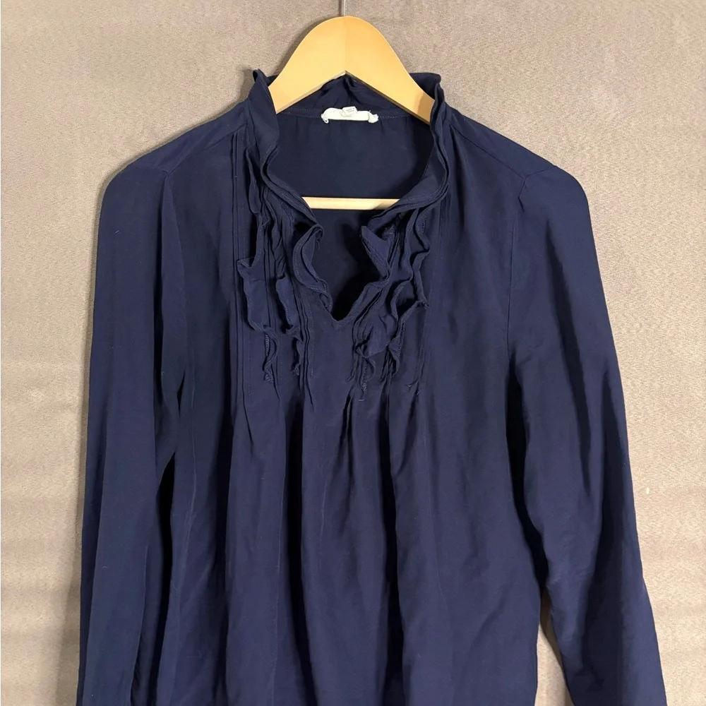 Current Air Ruffle Long Sleeve Navy Blouse Whimsy Flowy‎ Women’s Size Large